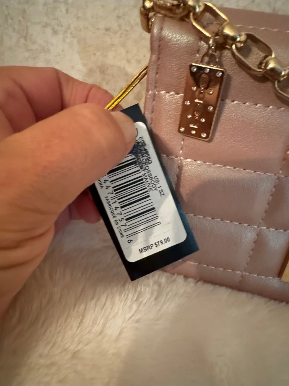 bebe Quilted Chain Shoulder Clutch in Shimmery Blush
